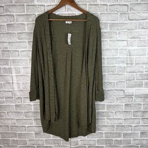 Westport Forest Green Cotton Blend Knit Open Cardigan Sweater Womens 1X NWT